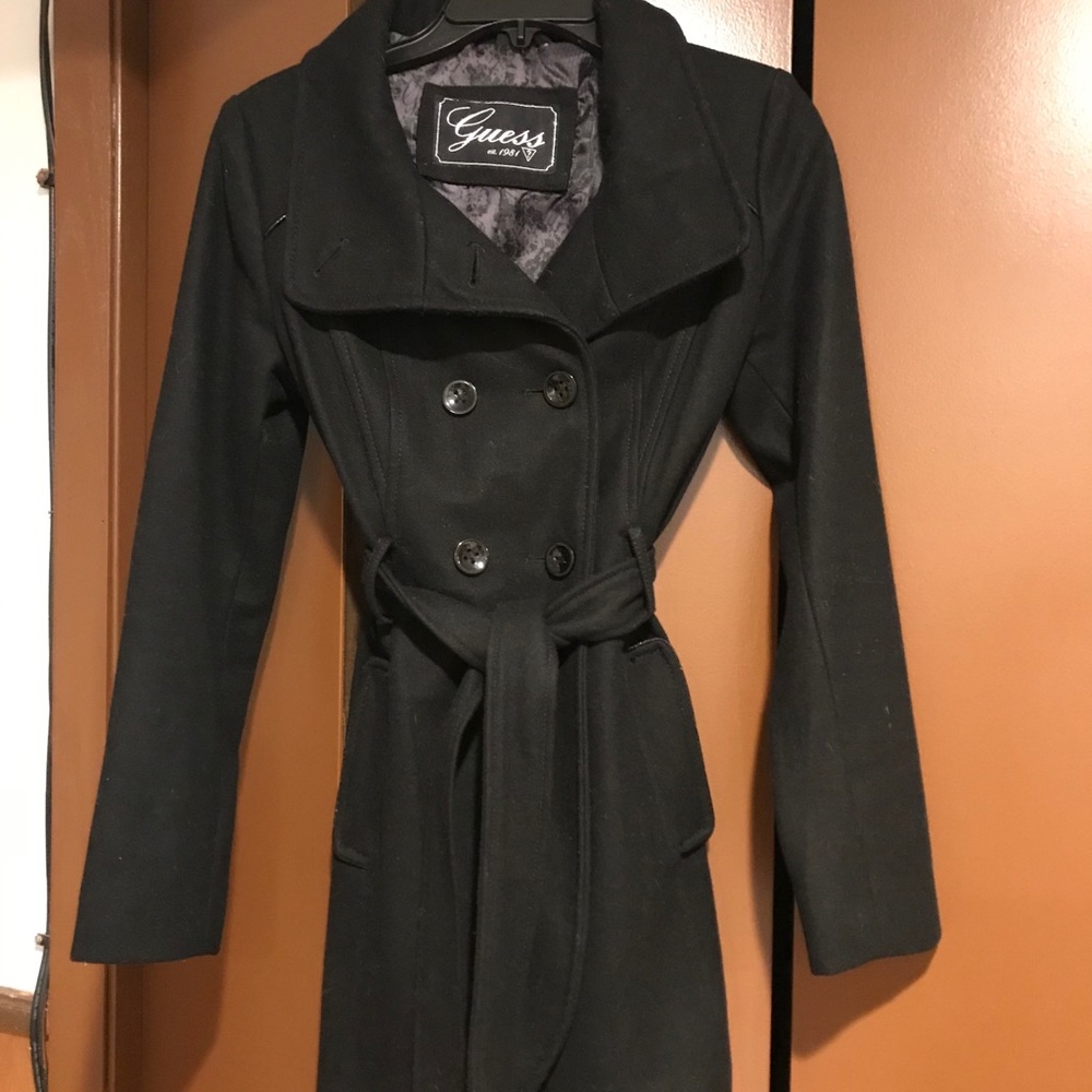 Guess Black Wool Pea Coat